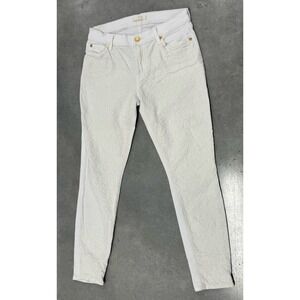 7 For All Mankind White Jacquard Skinny Jeans Women's Size 28 Gold Hardware